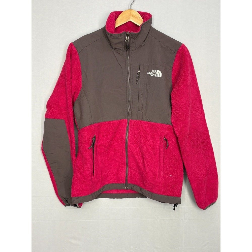The North Face Denali Fleece Full Zip Jacket Womens Pink Gray Zipper Pockets S